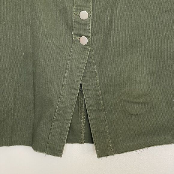 Forever 21 Womens Skirt Sz Large Knee length Green Olive Button down Raw Hemmed - Picture 7 of 12